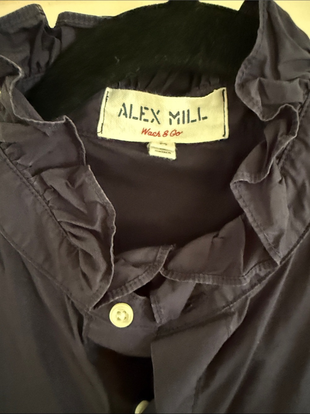 Alex Mill Navy Ruffled Stand-Collar Button-Down Shirt - Picture 2 of 3